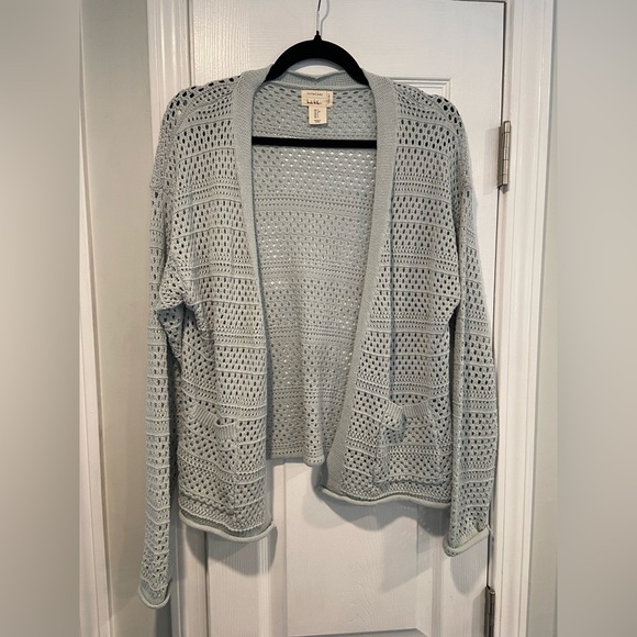 Artelier Nicole Miller Size S Light Blue Open Front Mesh Knit Pocket Cardigan - Picture 1 of 10